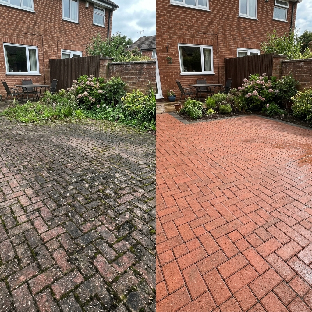 Before and after driveway power washing in Hamilton - complete transformation